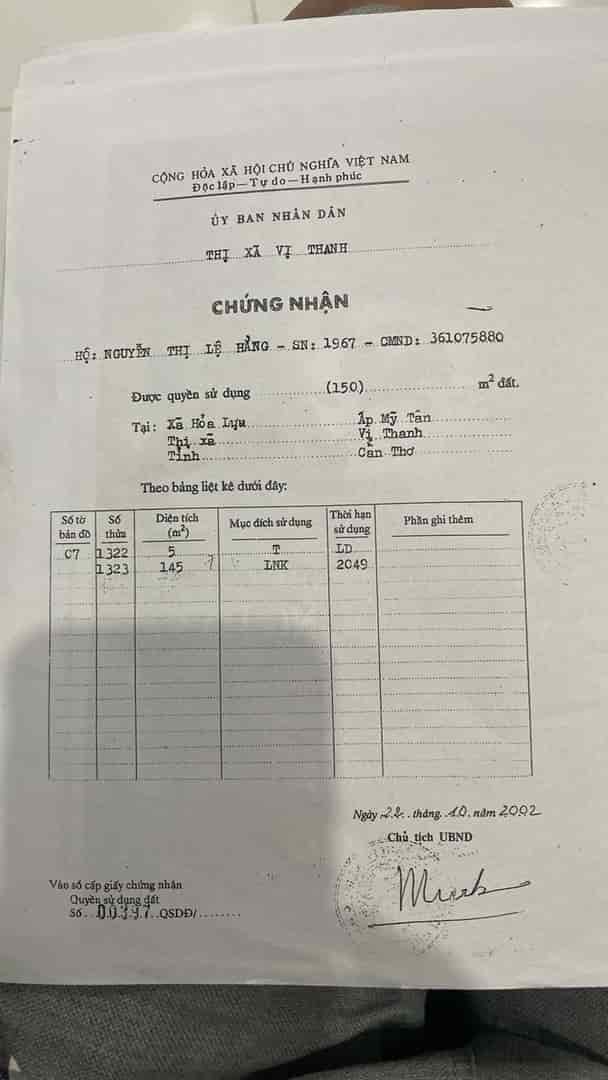 Cần tiền bán gấp đất shr tại đường Trần Hưng Đạo, khu vực 4, P.5, Vị Thanh, Hậu Giang