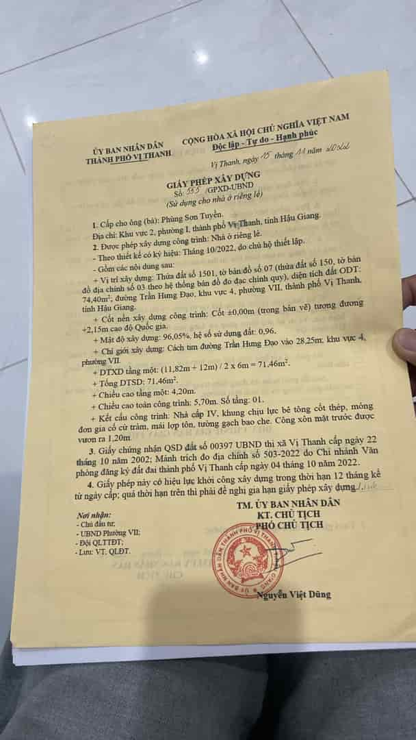 Cần tiền bán gấp đất shr tại đường Trần Hưng Đạo, khu vực 4, P.5, Vị Thanh, Hậu Giang