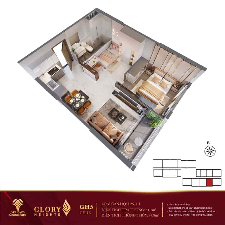 Vinhome Grand Park căn hộ 1pn 48m2 chiết khấu 36% còn 2.4 tỷ, vay 70% giảm giá 18%