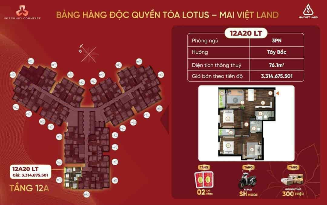 Độc quyền căn hộ 3️ phòng ngủ vip duy nhất dự án Hoàng Huy Commerce