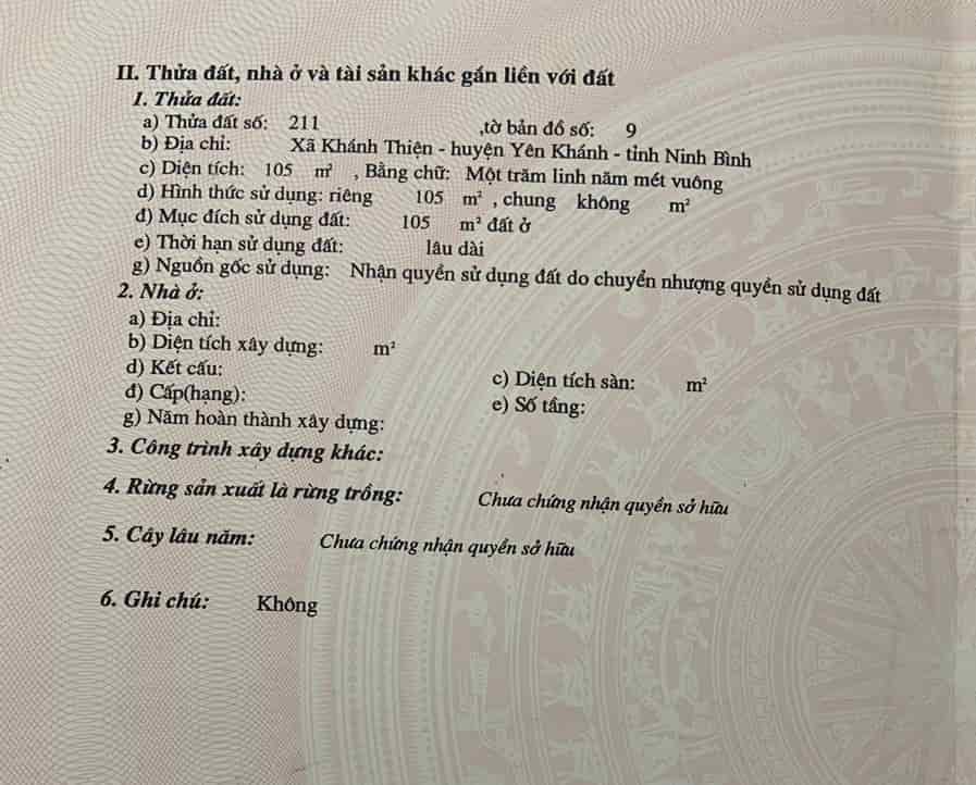 Cần bán gấp lô đất 105m2 tại Xã Khánh Thiện, Huyện Yên Khánh, Ninh Bình