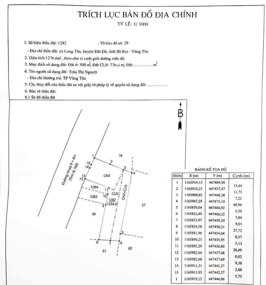 Chính chủ cần bán lô đất mặt đường tỉnh 765 xã Long Tân, huyện Đất Đỏ, tỉnh Bà Rịa Vũng Tàu