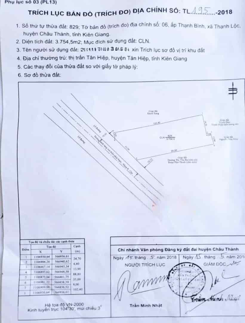 Bán nhanh đất mặt tiền lộ nhựa tại ấp Thạnh Bình, Xã Thạnh Lộc, Châu Thành, Kiên Giang