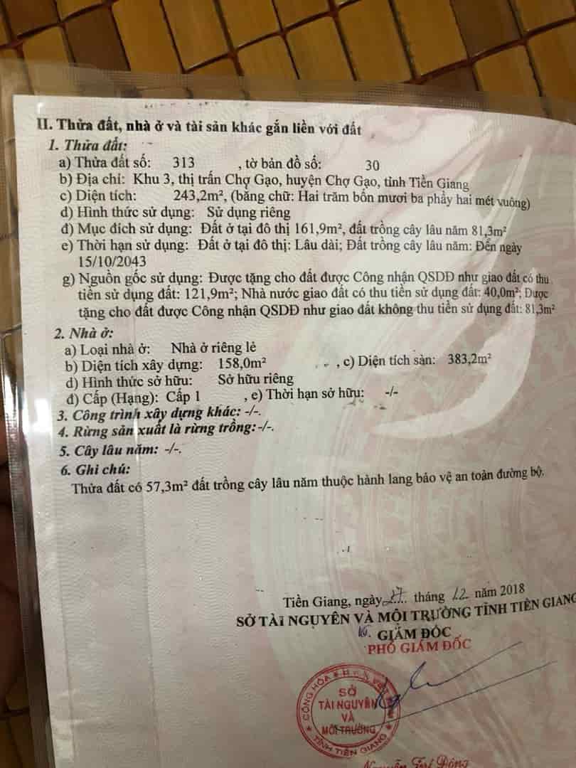 Nhà chính chủ, giá tốt cần bán nhanh căn nhà vị trí đắc địa thị trấn Chợ Gạo, Tiền Giang