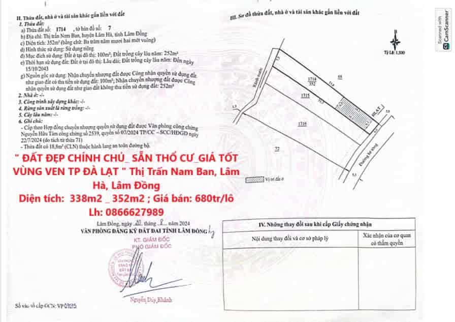 Đất đẹp chính chủ, sẵn thổ cư, giá tốt vùng ven TP Đà Lạt thị trấn Nam Ban, Lâm Hà, Lâm Đồng