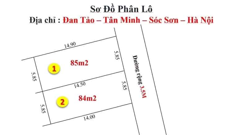 Chính chủ cần bán 85m2 tại Đan Tảo, Tân Minh, Sóc Sơn, HN, giá chỉ 9.x tr/m2, ô tô vào đất