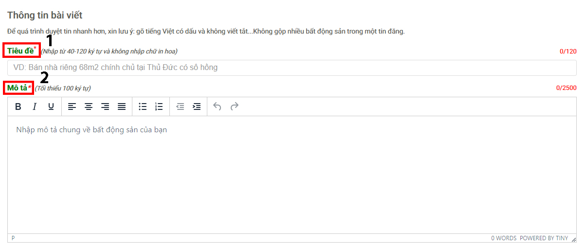 Tiêu đề và mô tả bài viết