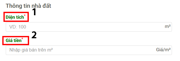 Giao diện thông tin nhà đất